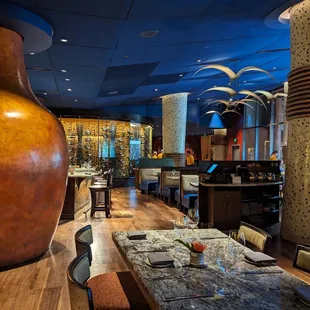 Inside, oak wood stove on the left