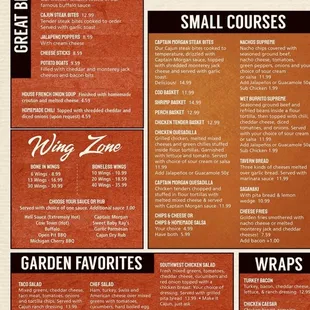 menu for small courses