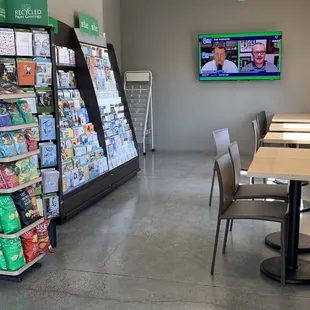 Clean area towards the restroom and a TV