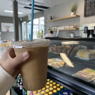 Iced oat milk latte. They use oatly