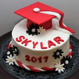 Fondant covered and decorated graduation cake