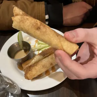 Apple chimichanga or a Chalupa - I can&apos;t remember which but Apple pie and cream cheese filling with caramel dipping sauce... yummmmm