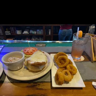 Grouper sandwich with Onion Rings
