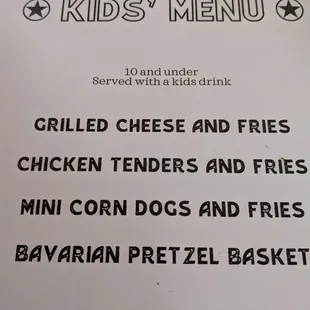 Kids menu
