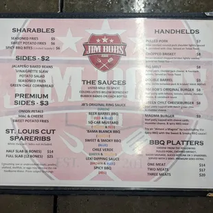 Menu at Jim Bobs BBQ