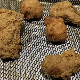 My dinner this round, 3 pieces of crispy regular chicken and 2 fritters!!!