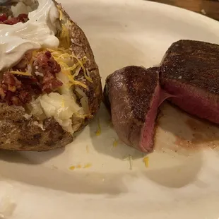 Loaded baked potato &amp; 8oz filet mignon medium rare