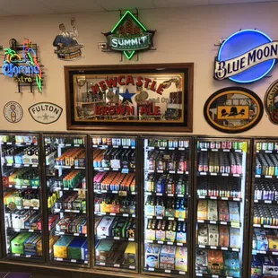 a display of various beers
