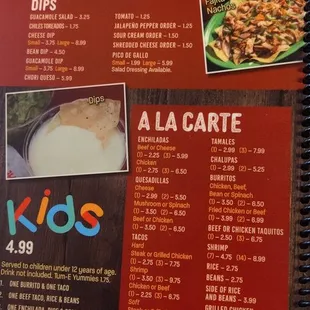 a menu for a mexican restaurant