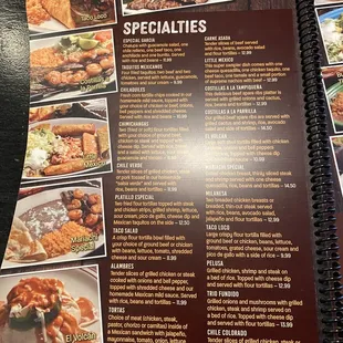 Menu of "Specialities"