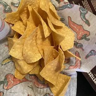 Warm fresh complimentary chips.