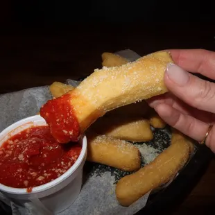 The &quot;Famous Mouth Watering Breadstix&quot; had a lightly crisped exterior with a light, fluffy interior.