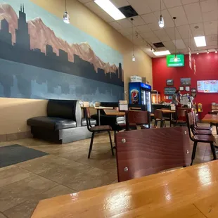 The main dining area looking south toward the front door. (Soda machine is on the left of the picture.)