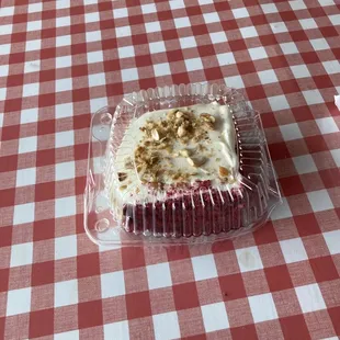 Thus is red velvet cake -- home made by a lady in the area (other types of cake, too)