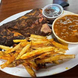 Half Rack Rib Plate. Beans. Fried. Spicy sauce. Bet!