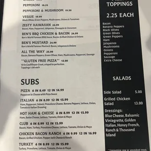 Menu as of May 2023