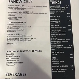 Menu as of May 2023