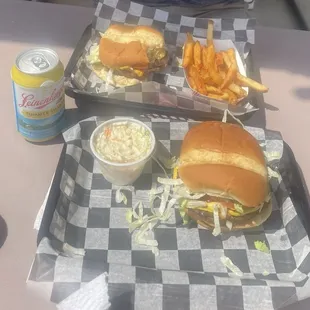 Burgers, coleslaw and fries