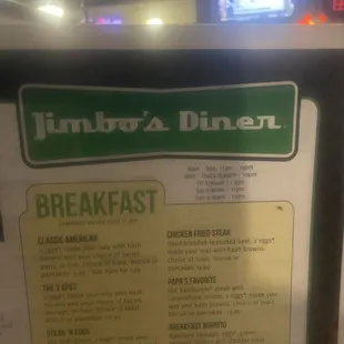 Hours of operation for the restaurant