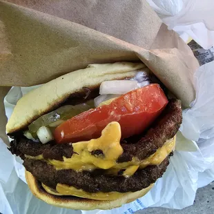 Double cheese burger fully loaded.