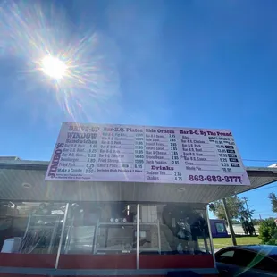 Outdoor menu for drive through.