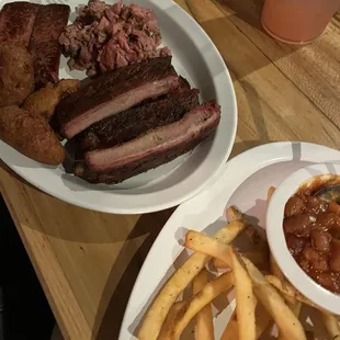 Three meats (sausage, ribs &amp; sirloin) plus fries (their fries are AWESOME)