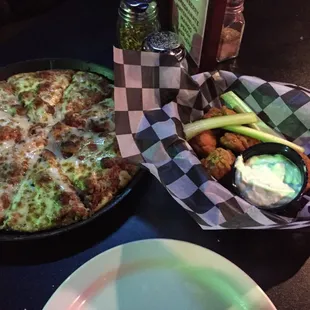 Pizza and wings.
