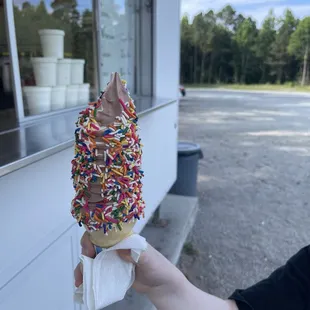Medium swirl cone with rainbow sprinkles