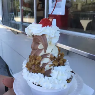 Hot fudge sundae with wet nuts
