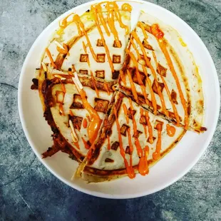 Waffle iron quesadilla