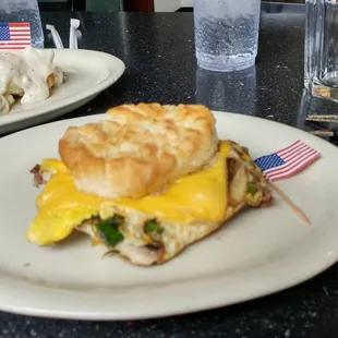 Deluxe breakfast sandwich on a fresh biscuit. Dear baby Jesus, thank you so much for this food!
