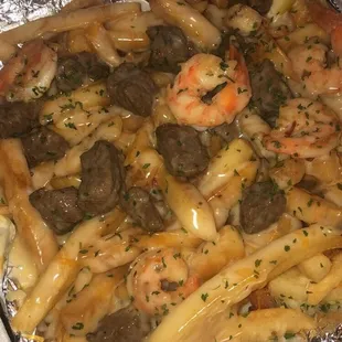 Shrimp steak cheese fries