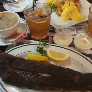 Stuffed haddock in back and Cajun walleye in front.  Duck soup and old fashioned with mushrooms as well!