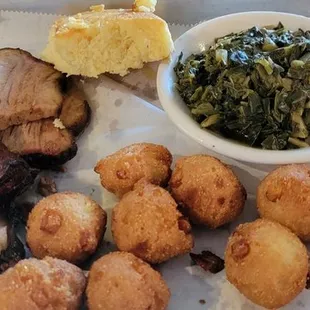 Sliced brisket with sides.