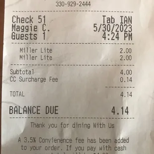 a check for dinner