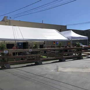 Plenty of social distancing to be had here at the Jimmy Bones patio.