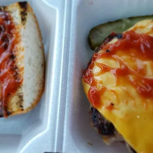 Charbroiled cheeseburger was tasty.