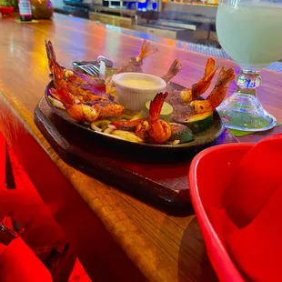 Shrimp diablo and  a large Casa Blanca frozen margarita