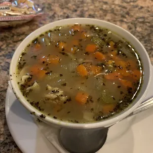 Chicken soup. Heavy on the Italian seasoning...wouldn't order again.