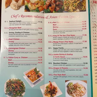 Chef recommendations menu