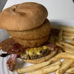 a burger and fries