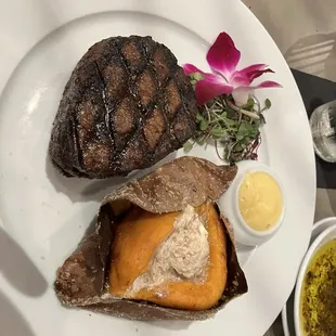 10oz filet with loaded sweet potato