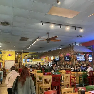 The indoor dining area and bar.