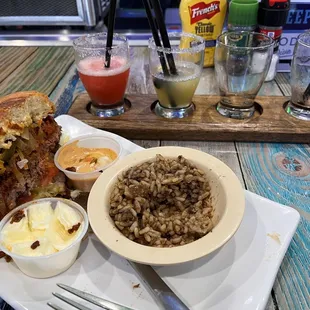 Macho burger dirty rice and Margaret&apos;s flight