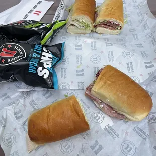 Sharing halves of two sandwiches