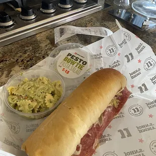 Pesto Bow Tie Pasta Salad and Spicy East Coast Italian Sub
