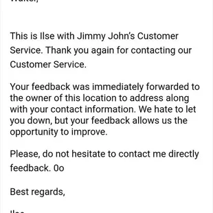 an email sent to customer