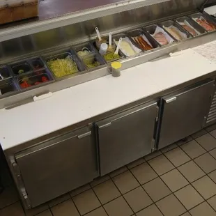 a buffet with a variety of food items