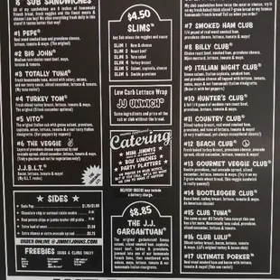 the menu for jimmy john's