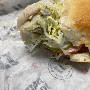 a sub sandwich on a wrapper